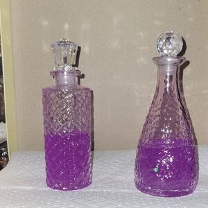 Glow-in-the-dark Purple Resin & Glass Decanter Set, Handmade Mixed Media Cured